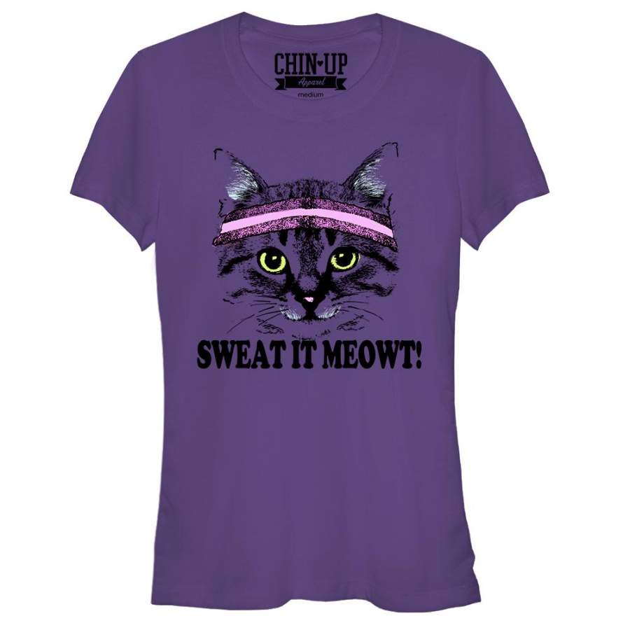 CHIN UP Junior’s Sweat it Meowt  T Shirt Purple