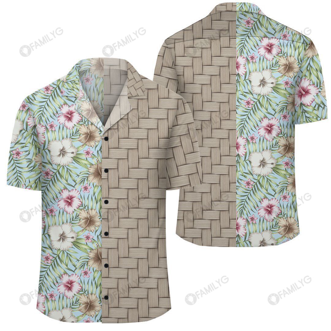 Tropical Hibiscus Palm Leaves Lauhala Moiety Hawaiian Shirt Summer Hawaiian For Men, Women, Couple