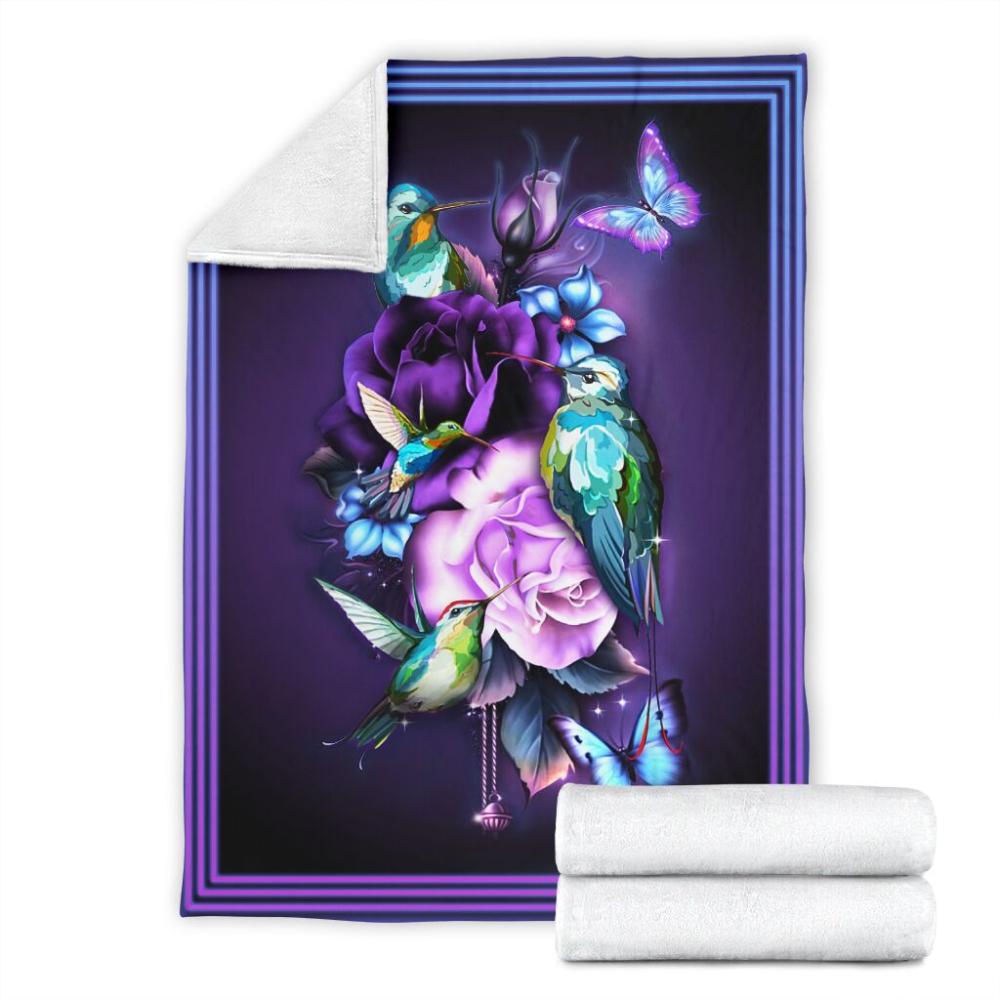 Animal Hummingbird Of Purple Rose Fleece Blanket Family Gift Home Decor Bedding Couch Sofa Soft And Comfy Cozy