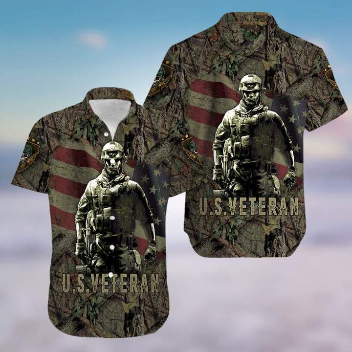 U.S Veterans Forest Camo Soldiers Hawaiian Shirt | Unisex | Adult | Hw3635