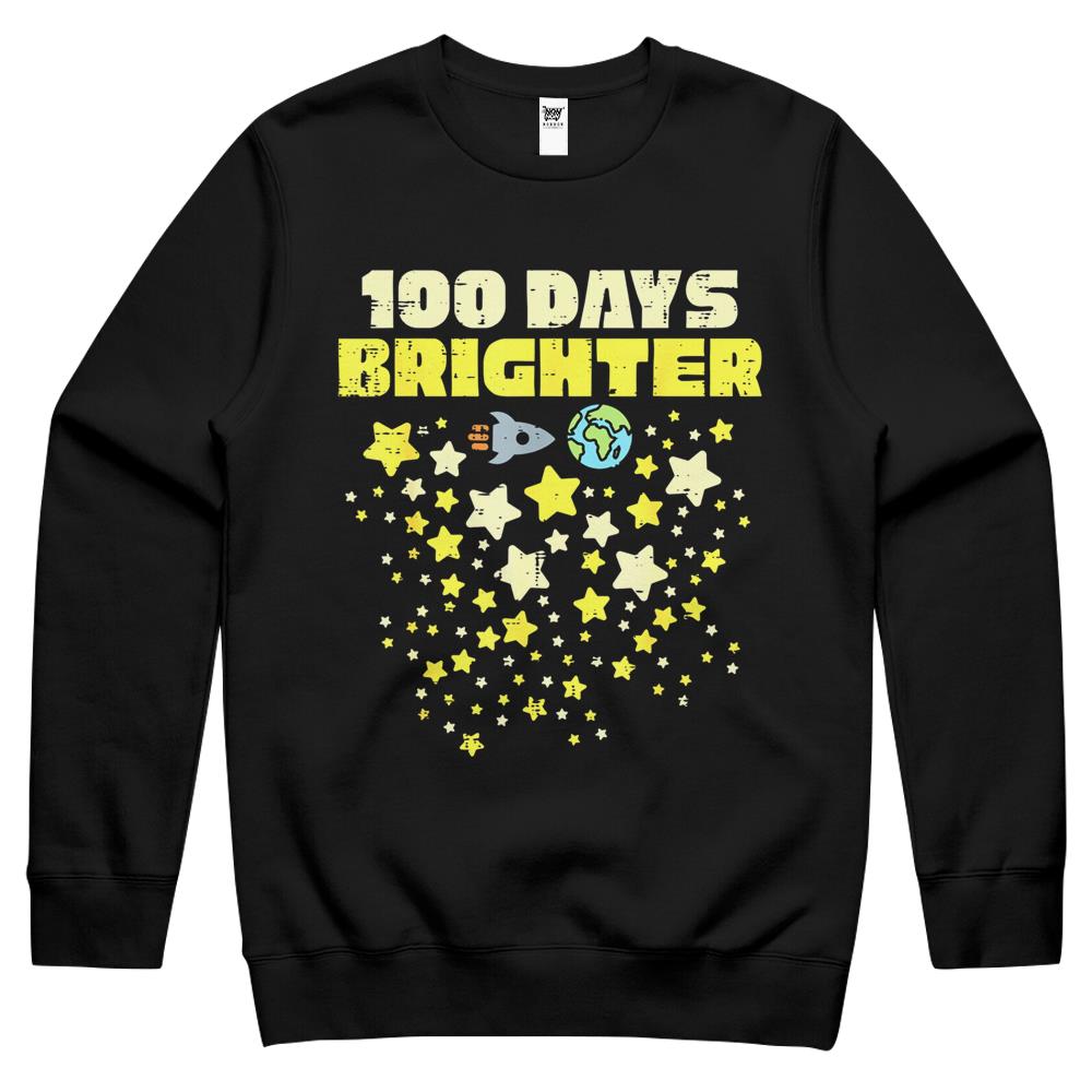 100 Days Brighter Shirt 100Th Day Of School Stars Rocket Crewneck Sweatshirt