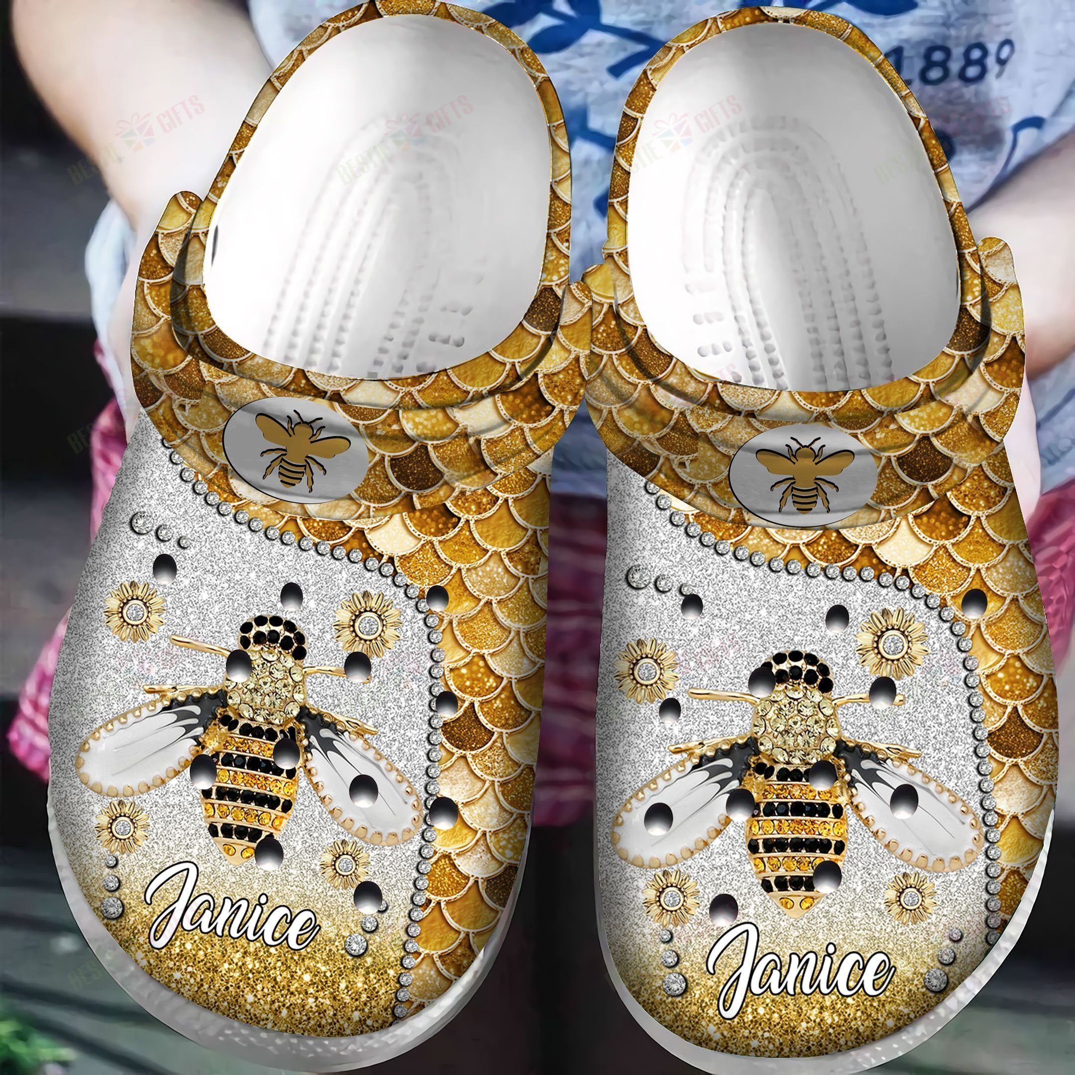 Bee Personalized Crocs Classic Clog Whitesole Bee Lover Shoes