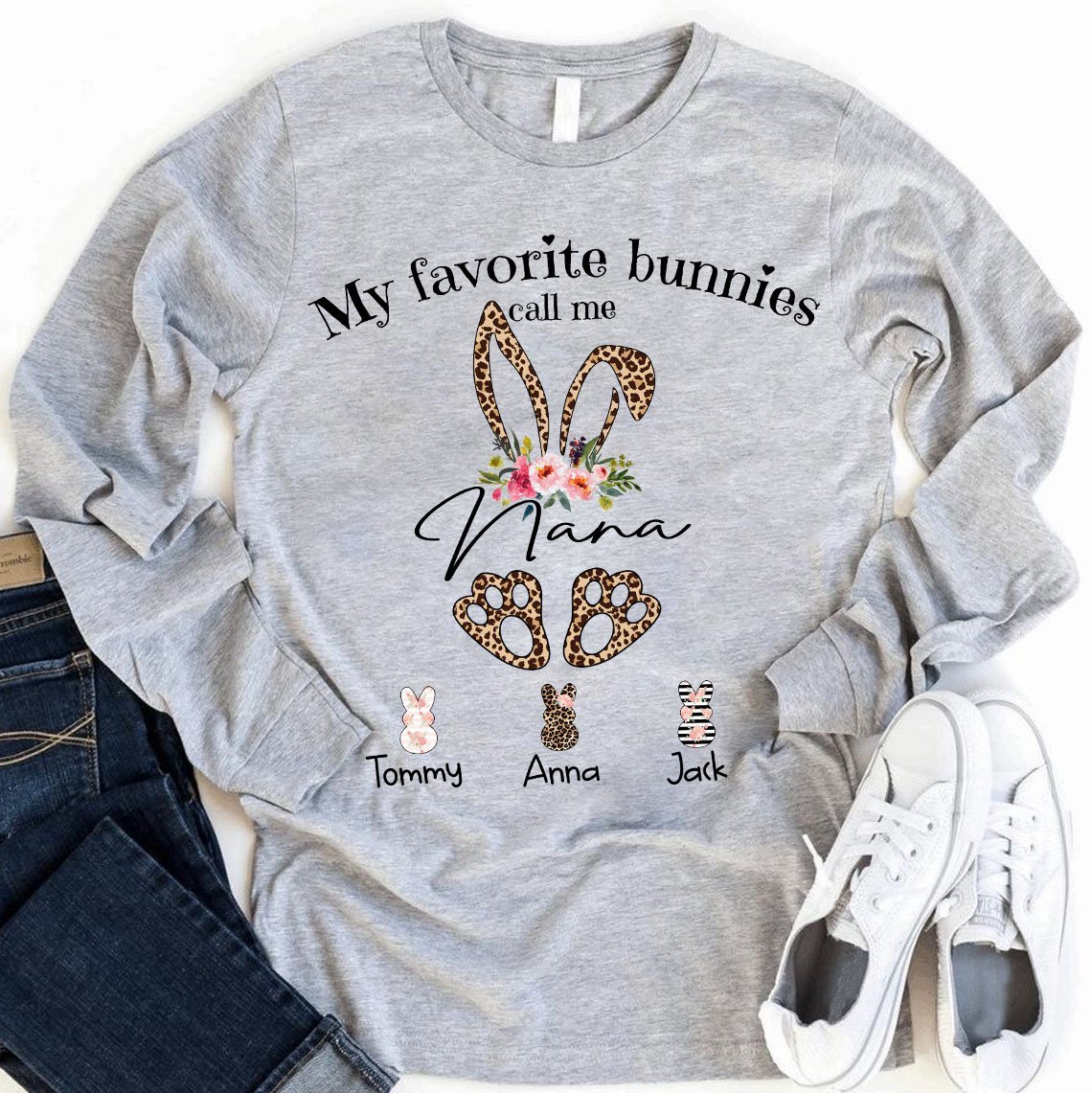 Personalized Long Sleeve Nana Bunny – Art Gift Unisex T-shirt Hoodie Plus Size S-5xl