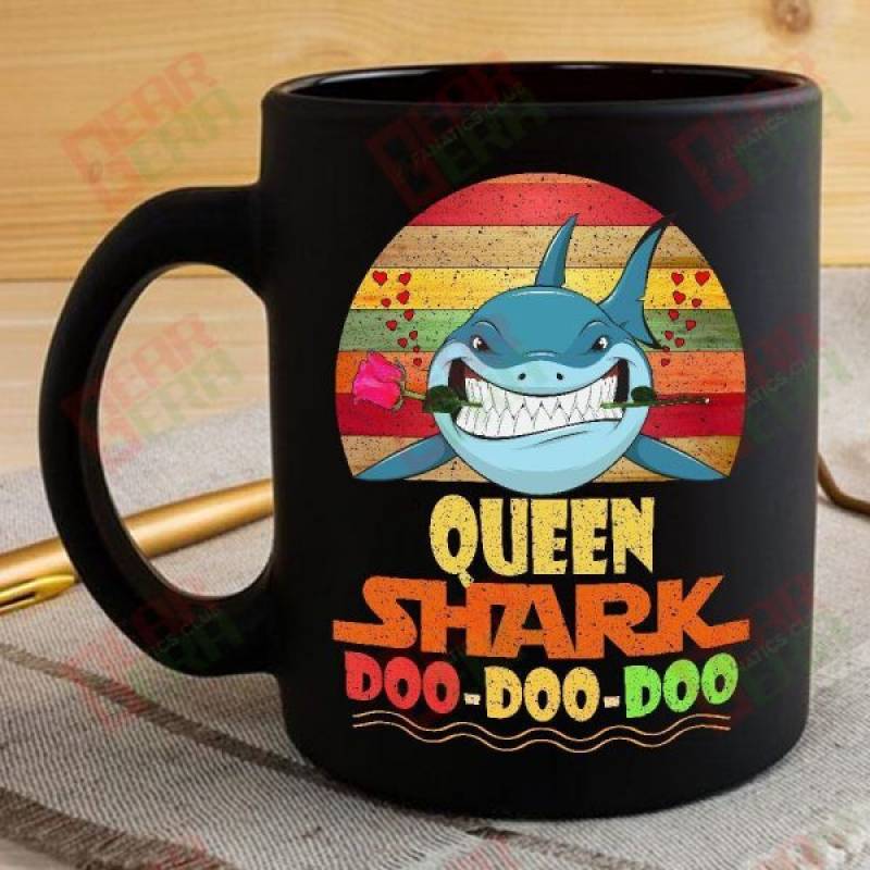 Vintage Queen Shark Doo Doo Doo Coffee Mug Retro Shark And Rose Womens Custom Father’s Day Mother’s Day Gift Idea GE917