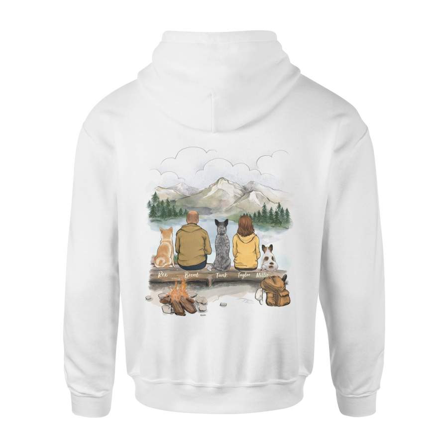 [ BACK SIDE ] Personalized custom dog & couple hoodie gift for dog mom dad lover owner – Hiking – Mountain – 2415