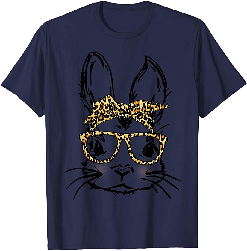 Cute Bunny Rabbit Face Wearing Glasses Leopard Easter Day T-Shirt