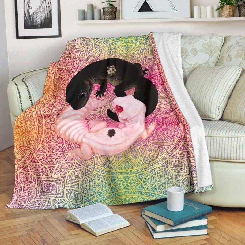 Tai Chi Yin Yang Leopard Gecko Premium Fleece Blanket