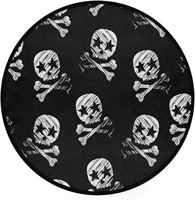 Area Rugs Floor Mat Round Horror Skull Carpet Doormats Non-Slip For Living Room Home Bedroom Decorative Happy Halloween