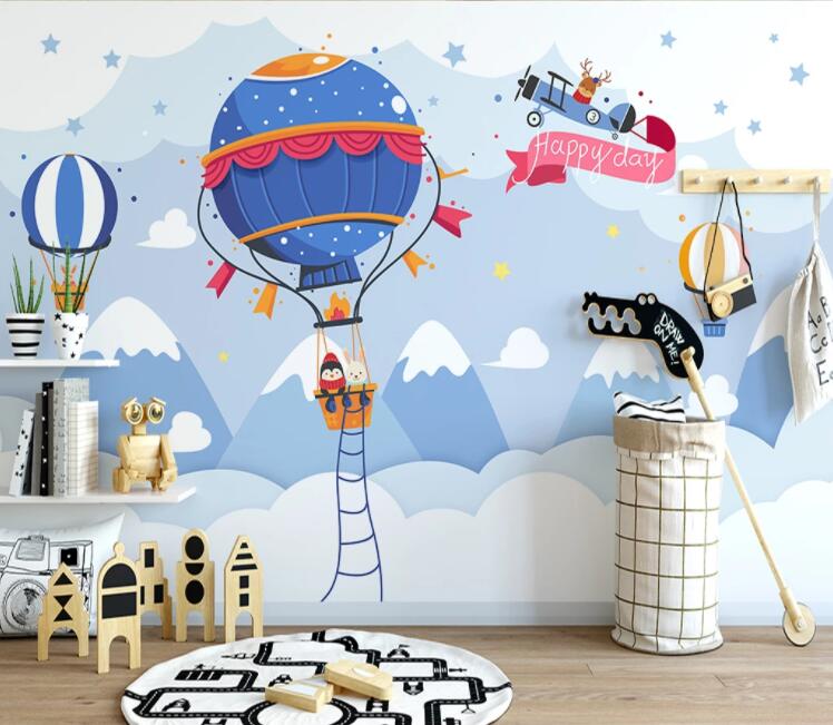 3D Cartoon Animal Hot Air Balloon Aircraft Wall Mural Wallpaper 2545