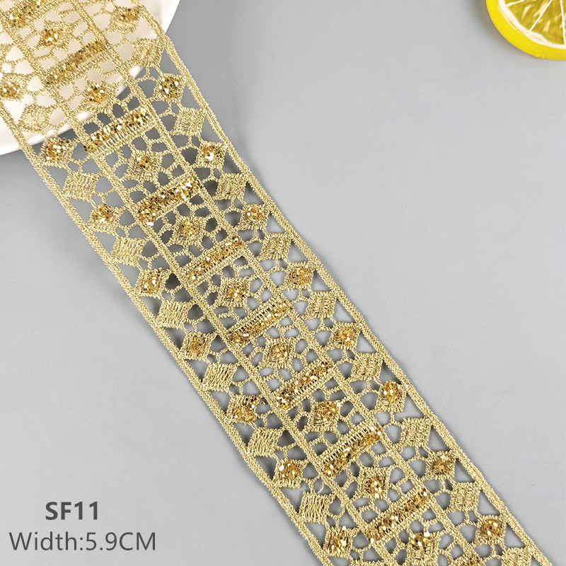 zsbszc 2 yards Hollow shining latest high quality gold lace cheongsam clothes hem curtain lace fabric DIY accessories SF08 SF12 alx