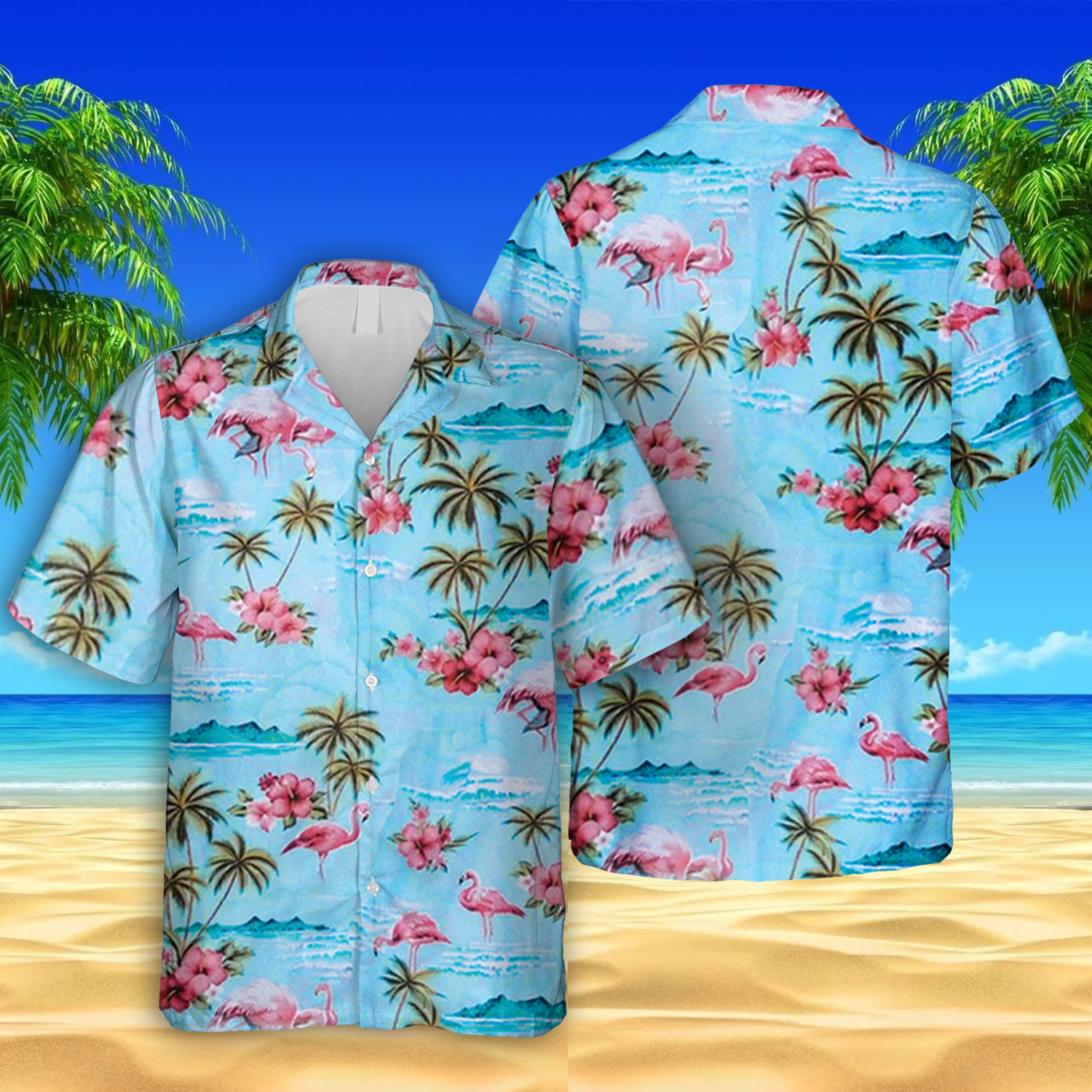 Pink Flamingo Blue Hawaii Sea Beach Ha8389