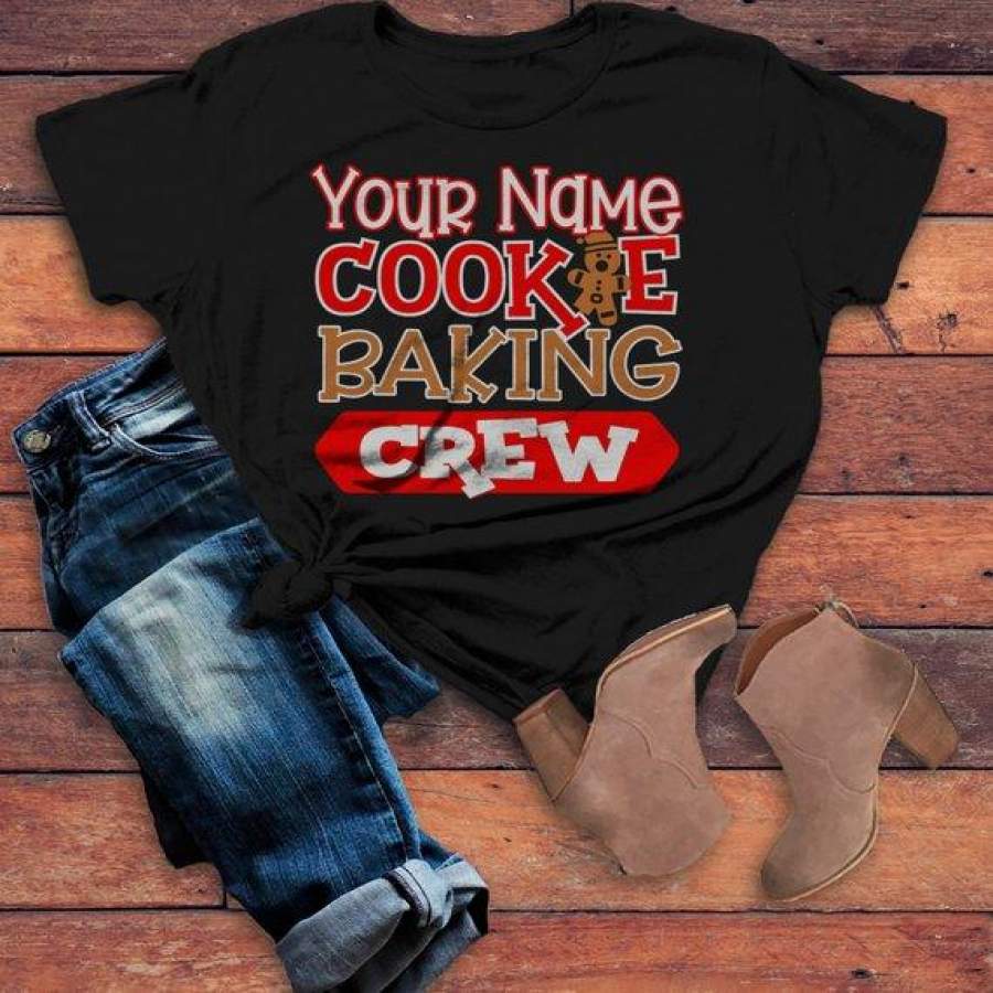 Women’s Personalized Christmas T Shirt Cookie Baking Crew Matching Xmas Outfit Custom Graphic Tee