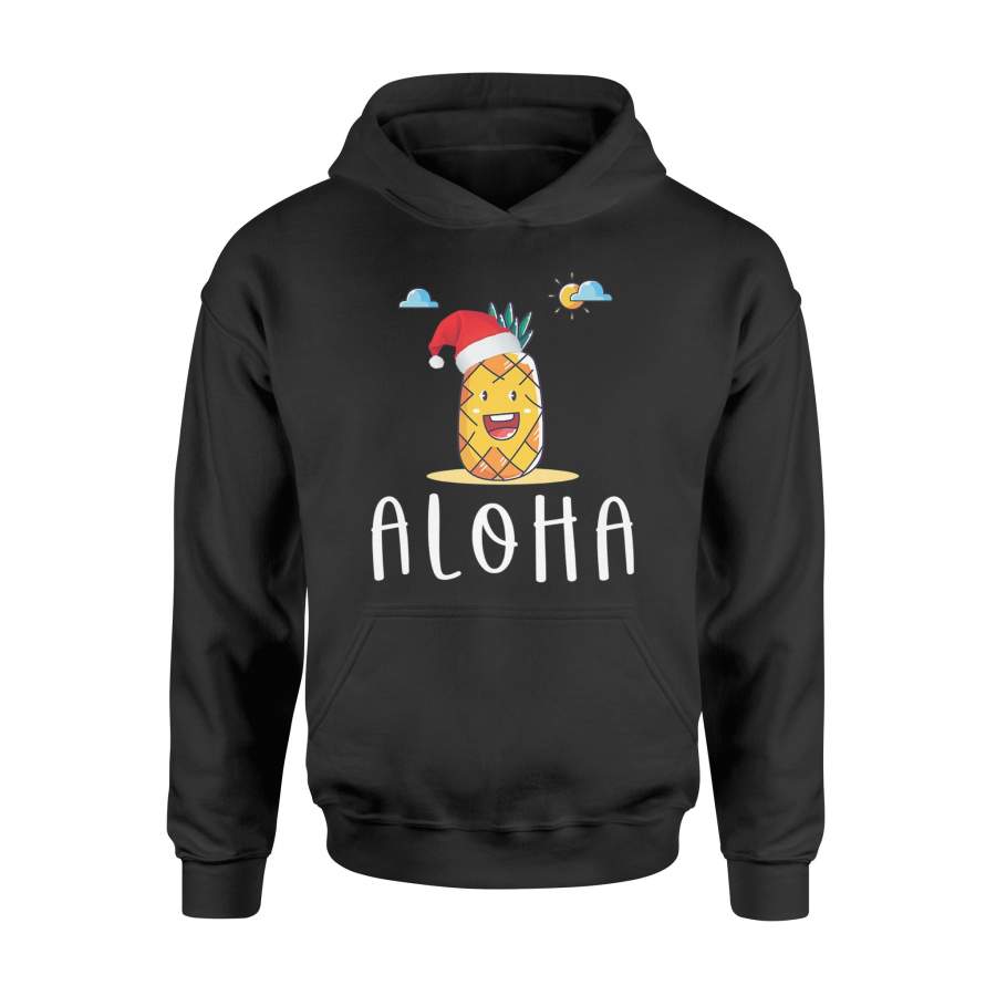 Christmas In July Pineapple Santa Hat Summer Aloha Hawaii Hoodie