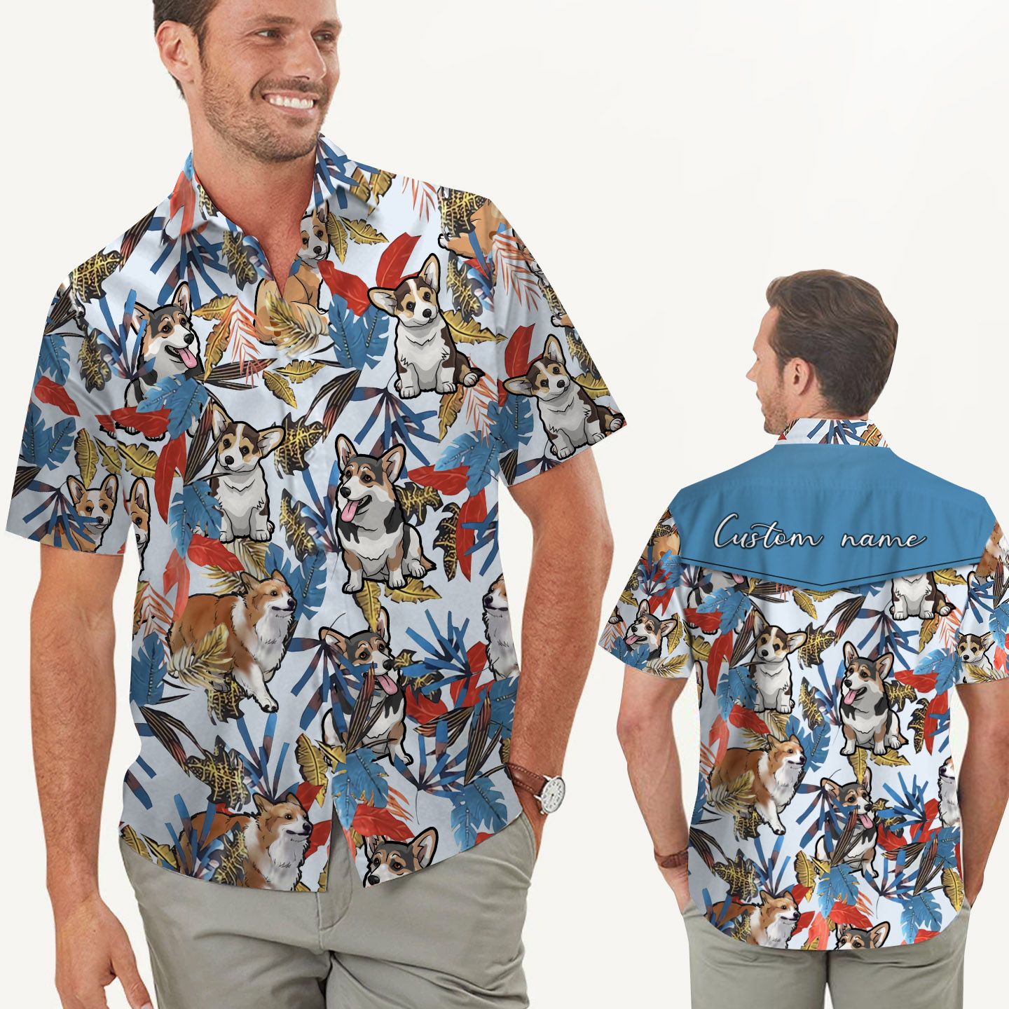 Corgi Custom Name Men Hawaii Shirt For Pet Lovers In Daily Life Ha76254