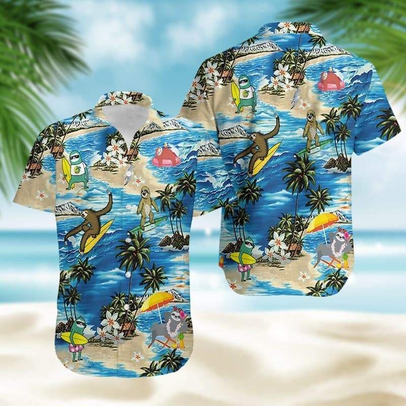 Buy Sloth Surfing Summer Vibe Tropical Hawaii Aloha Shirts Ha72047