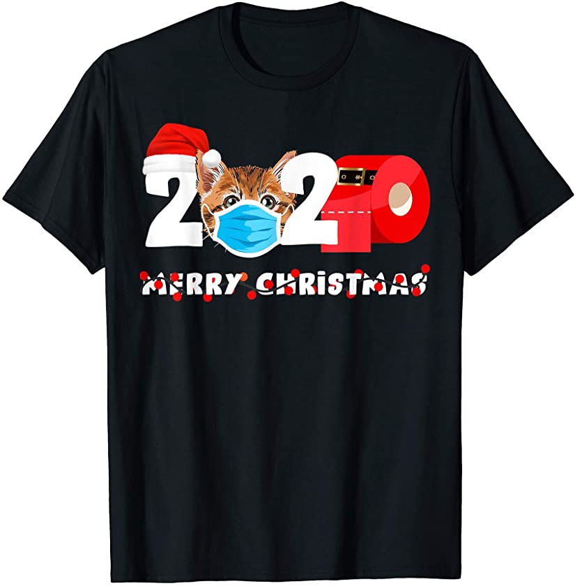 Kitty Face Mask Christmas 2020 Tee Cat Kitten Lover Xmas T-Shirt