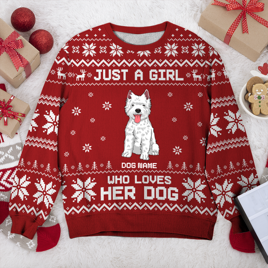 Westie Just A Girl Personalized Sweater, Dog Ugly Christmas Sweater