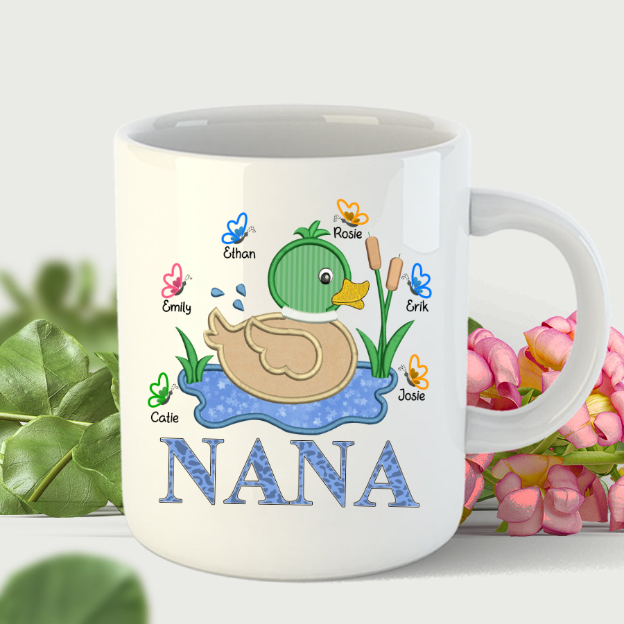 Personalized Nana And Grandkids Mallard Butterfly Mug