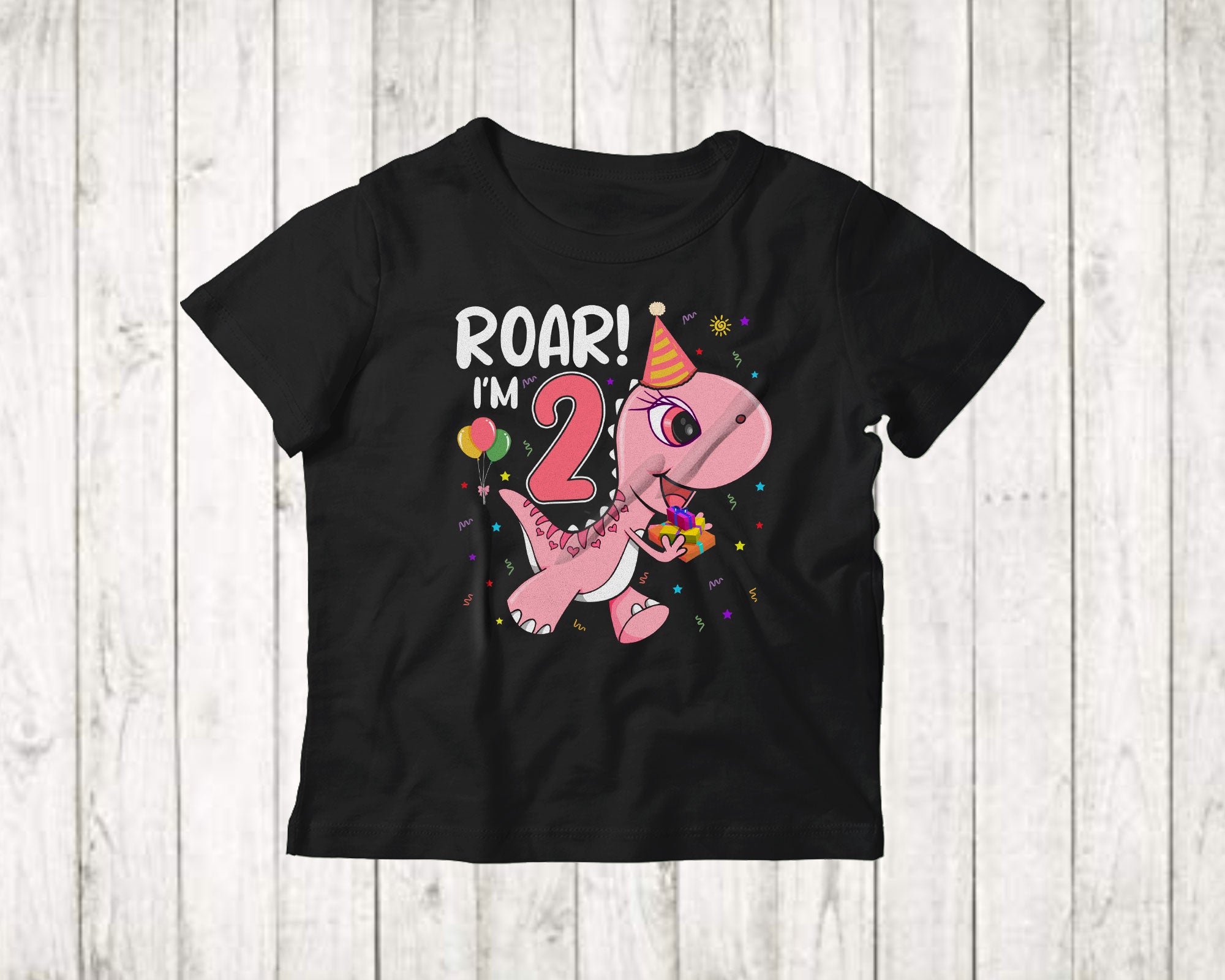 Birthday Dinosaur Shirt Roar I’M 2 Cute 2Nd Birthday 2 Year Old Girls Kids Dinosaur T-Rex Lover Gifts T-Shirt