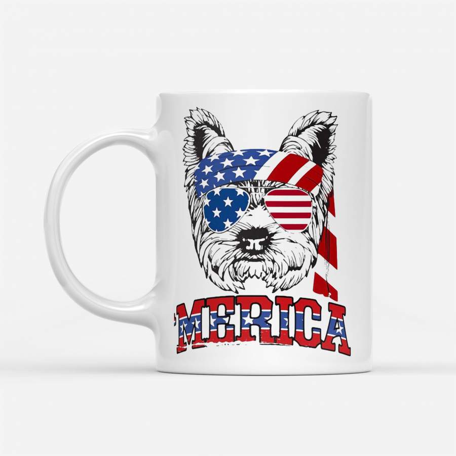 Yorkshire Terrier American Flag Veteran Independence Day – White Mug