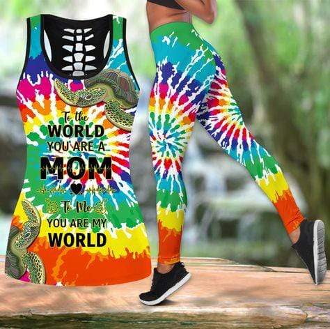 Gift for Mother Turtle Mom You’re My World Hollow Tank Top And Legging 3D
