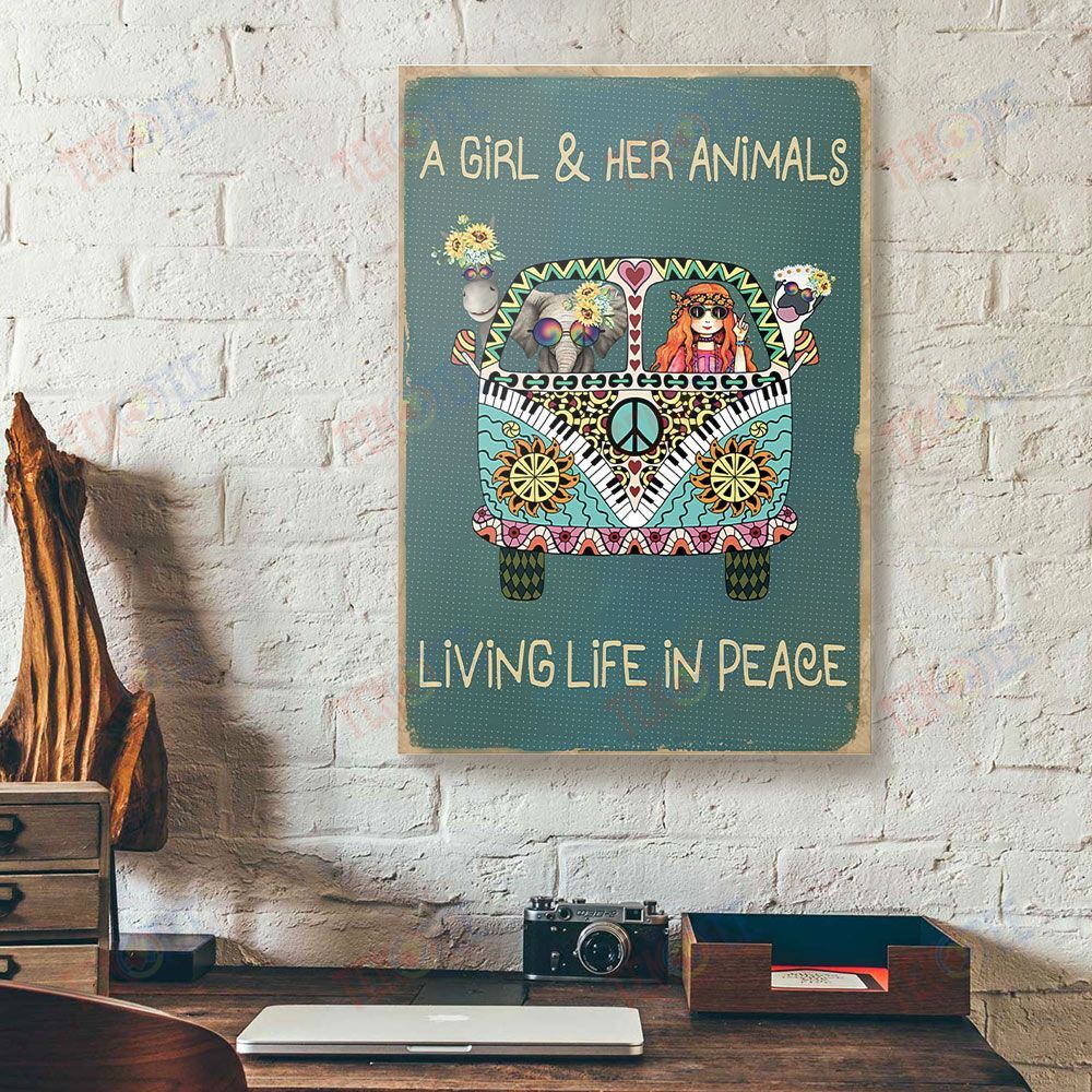 Canvas Prints A Girl And Her Animals Living Life In Peace Vertical Hippie Canvas Home Decor Canvas