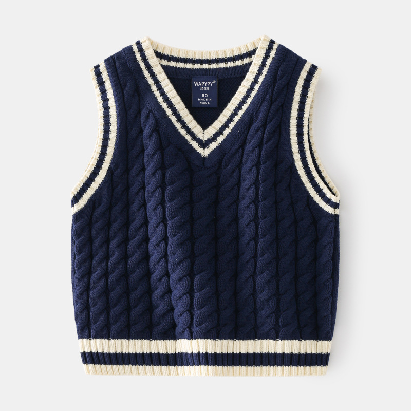 Boys Knitted Vest 2-8Y Children’s Gentleman Tops Baby Pullovers Bottoming Sweaters alx