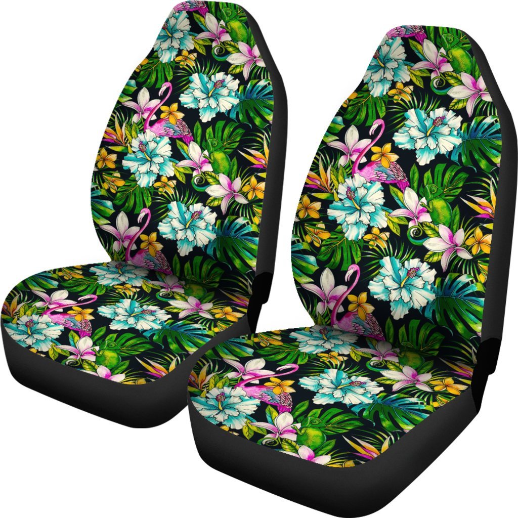 Hawaiian Animals And Tropical Flowers Seat Cover Car Seat Covers Set 2 Pc, Car Accessories Car Mats Animood Collections