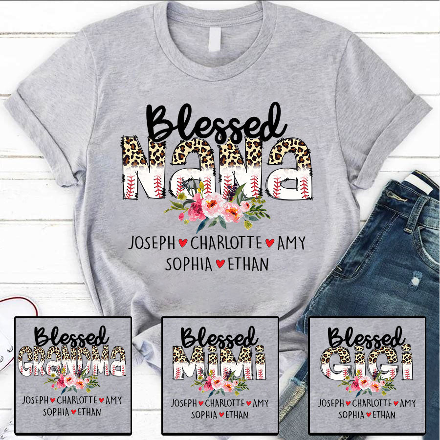 Blessed Nana Grandma Leopard Letter T-Shirt