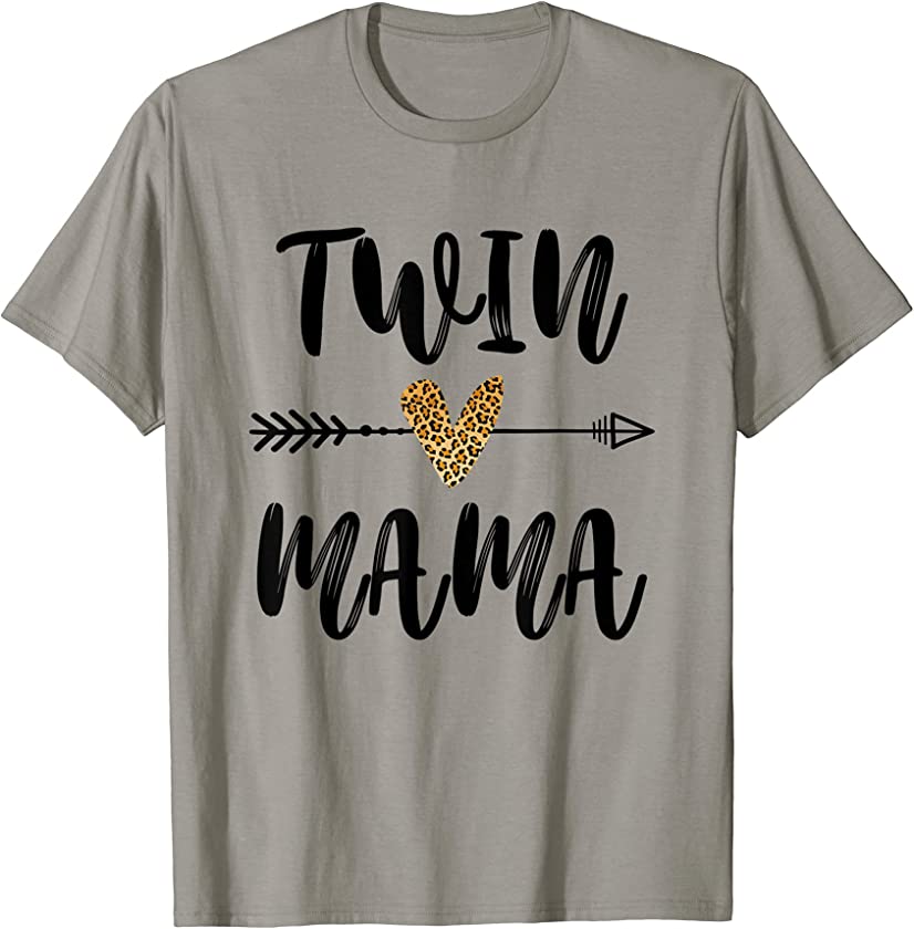 Womens Twin Mama Mothers Day Funny Leopard New Mom Of Twins T-Shirt