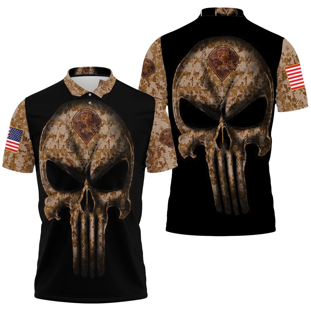 Camouflage Skull Philadelphia Phillies American Flag Polo shirt