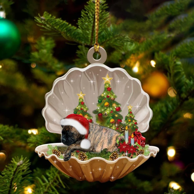 Brindle Boxer-Sleeping Pearl In Christmas Two Sided Ornament