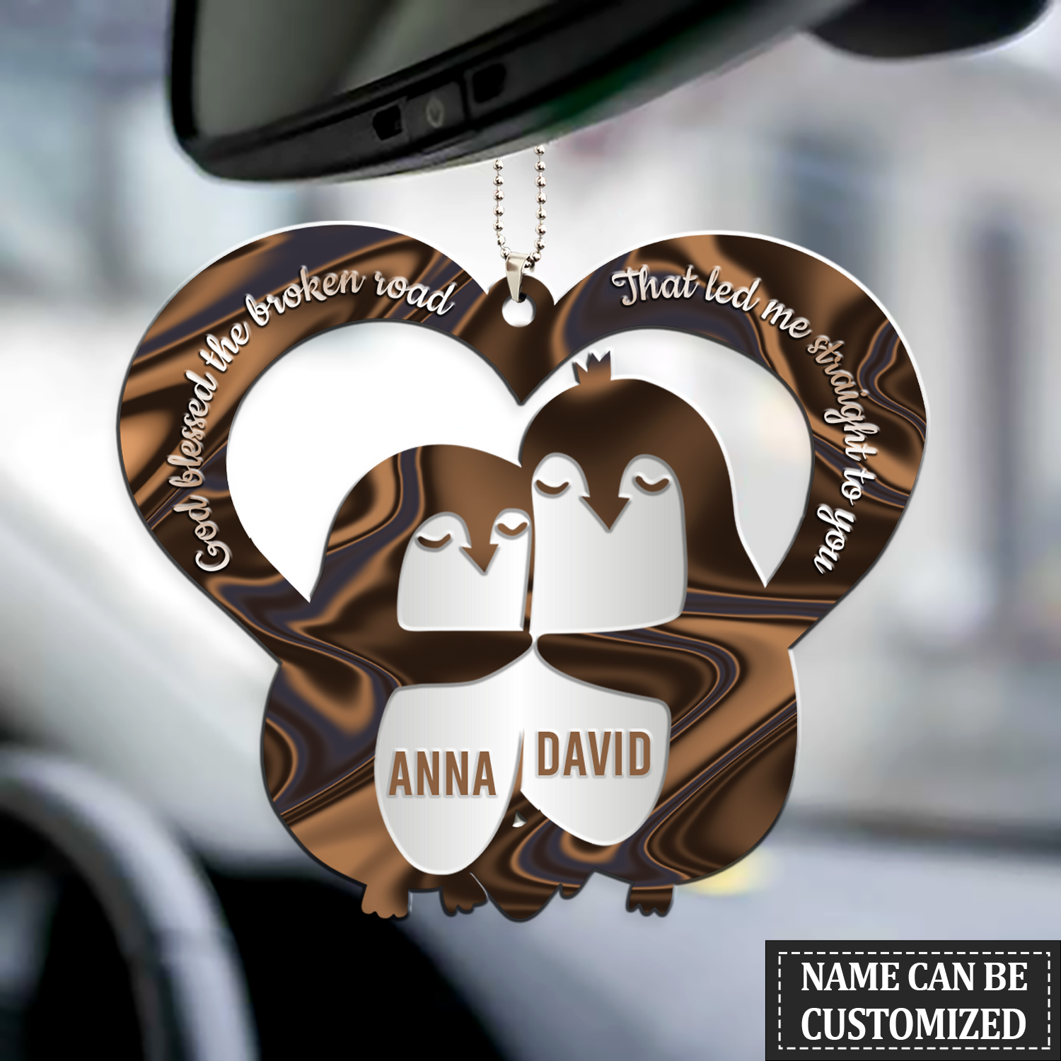 Personalized Hologram Penguin Couple God Blessed Ornament, Premium 2-Sided Mica Car Hanging Ornament , Best Mother’S Day Gift Ideas, Personalized Mother’S Day Gift