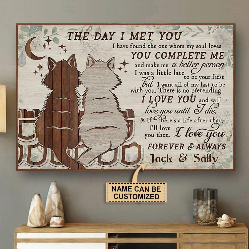 Aeticon Gifts Personalized Cat Couple The Day I Met You Canvas Mom Dad Gift Home Decor