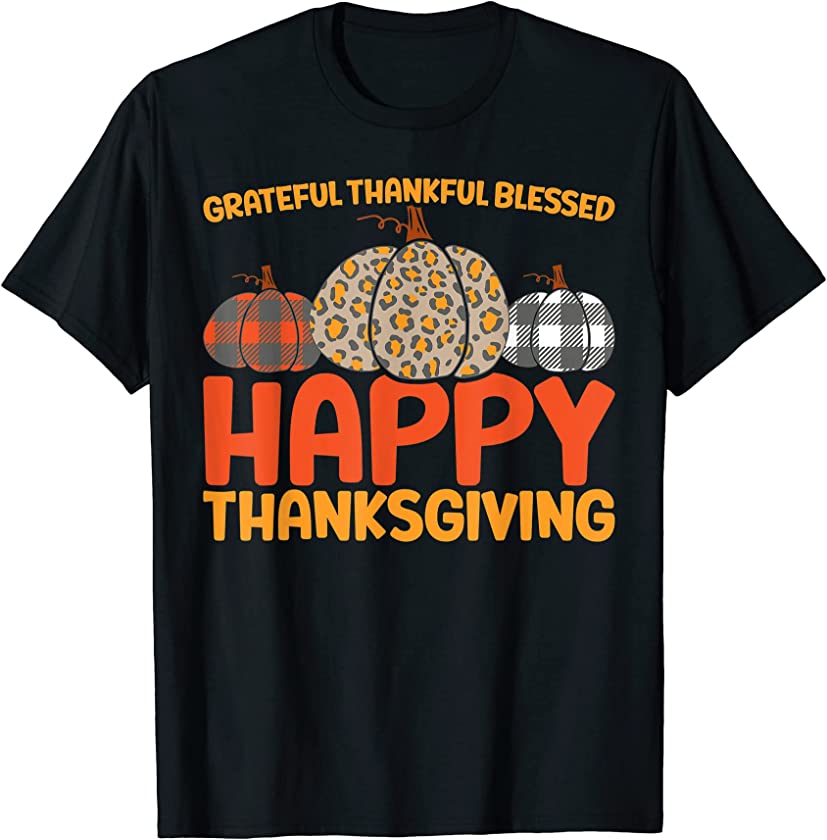 Grateful Thankful Blessed Leopard Buffalo Happy Thanksgiving T-Shirt