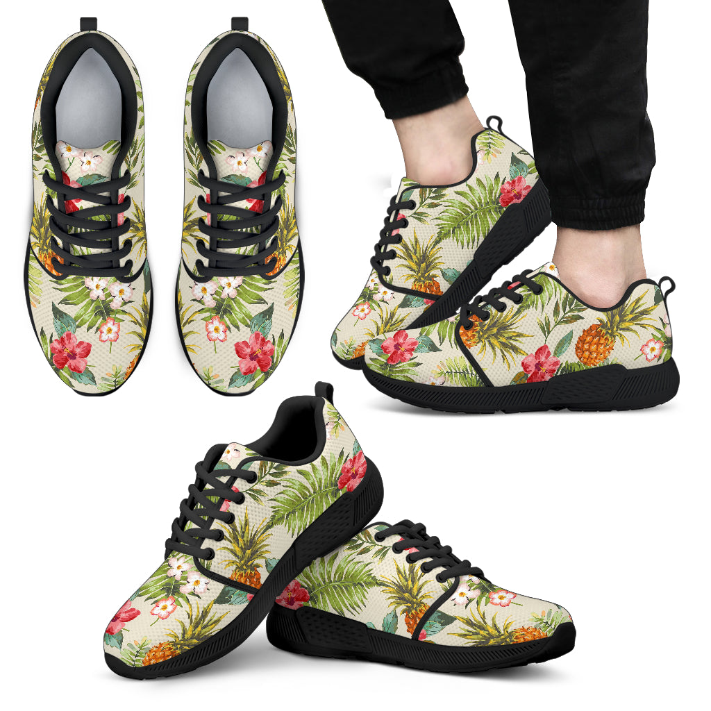 White Aloha Pineapple Pattern Print Men’S Athletic Shoes