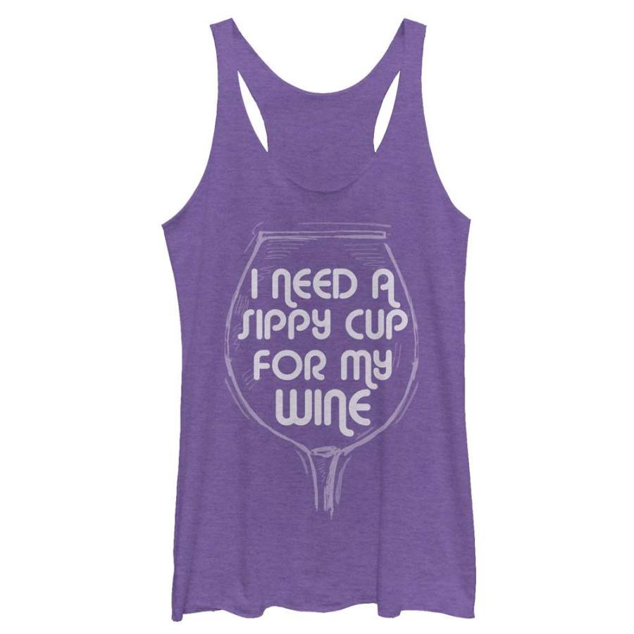 CHIN UP Women’s Need a Sippy Cup for My Wine  Racerback Tank Purple Heather