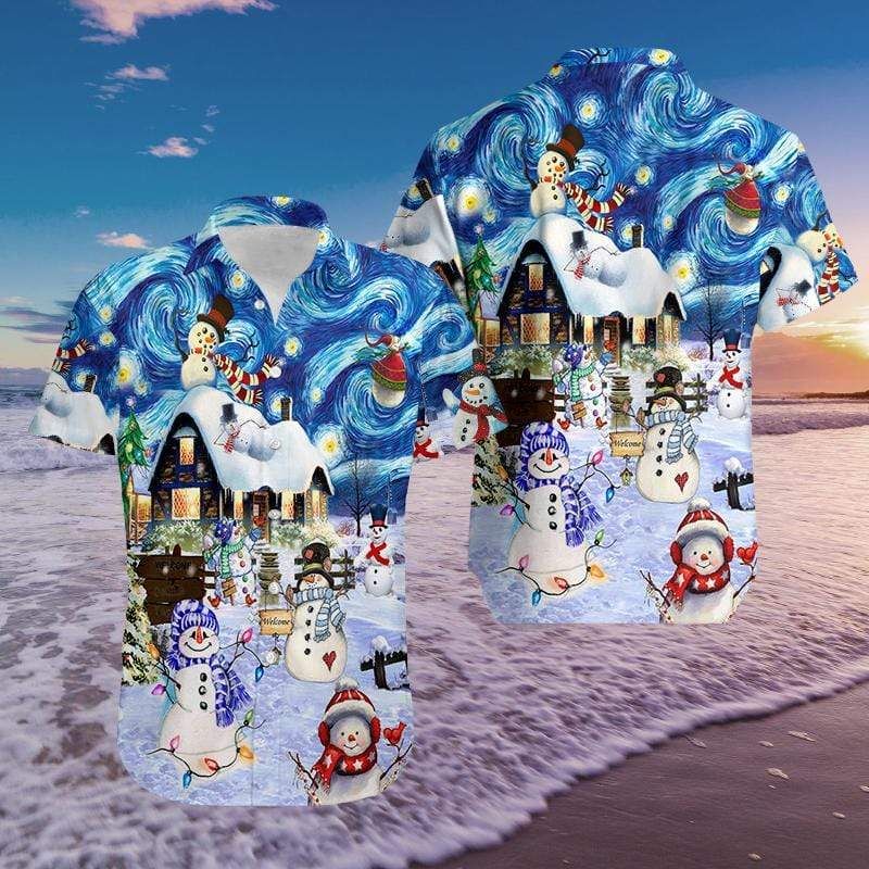 Hawaii Aloha Shirts Snowman In Christmas Night Ha77910