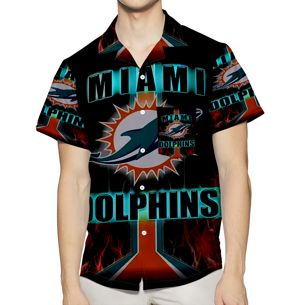 Miami Dolphins Logo Art 4 3D All Over Print Summer Beach Hawaiian Shirt With Pocket