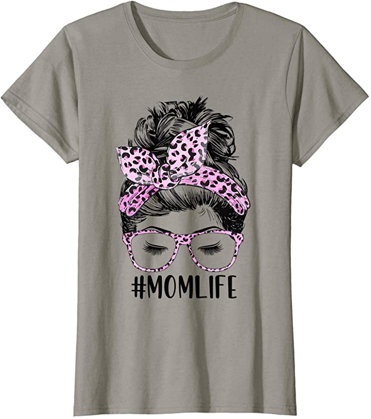 Womens Mom Life Leopard Pattern Messy Bun Mom Mothers Day 2021 T-Shirt