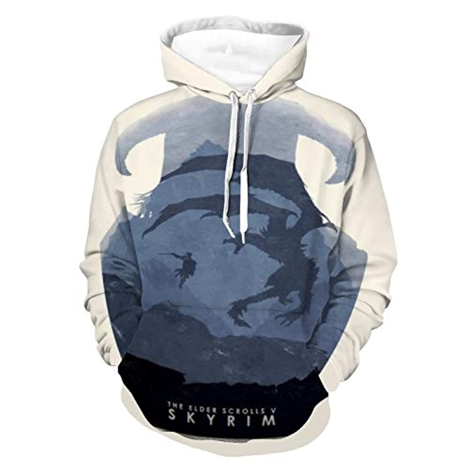 THE ELDER SCROLLS Hoodies – Skyrim Dragon Blue and White Pullover Drawstring Hoodie with Pocket