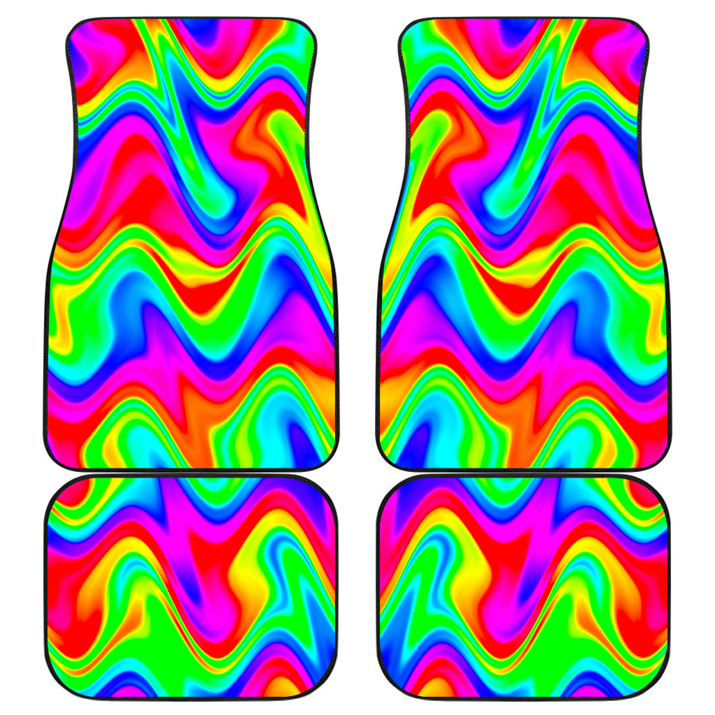 Psychedelic Rainbow Trippy Print Front And Back Car Floor Mats, Front Car Mat