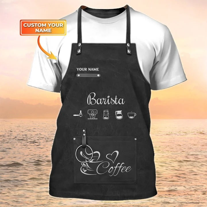 Custom Barista Apron 3D Print Shirt Coffee Shop Uniform Black