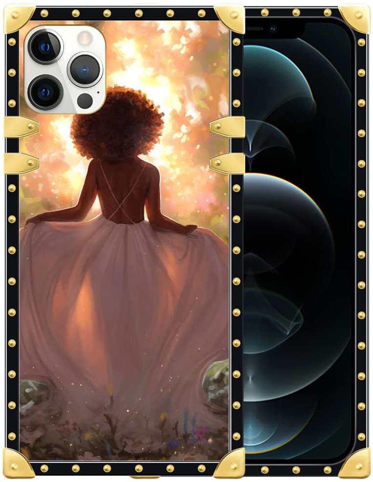 Phone Case Back View Of Black Girl Gift For Black Girl In Dress Square Soft Tpu Edges For Phone Case, Metal Decoration Corner Cases