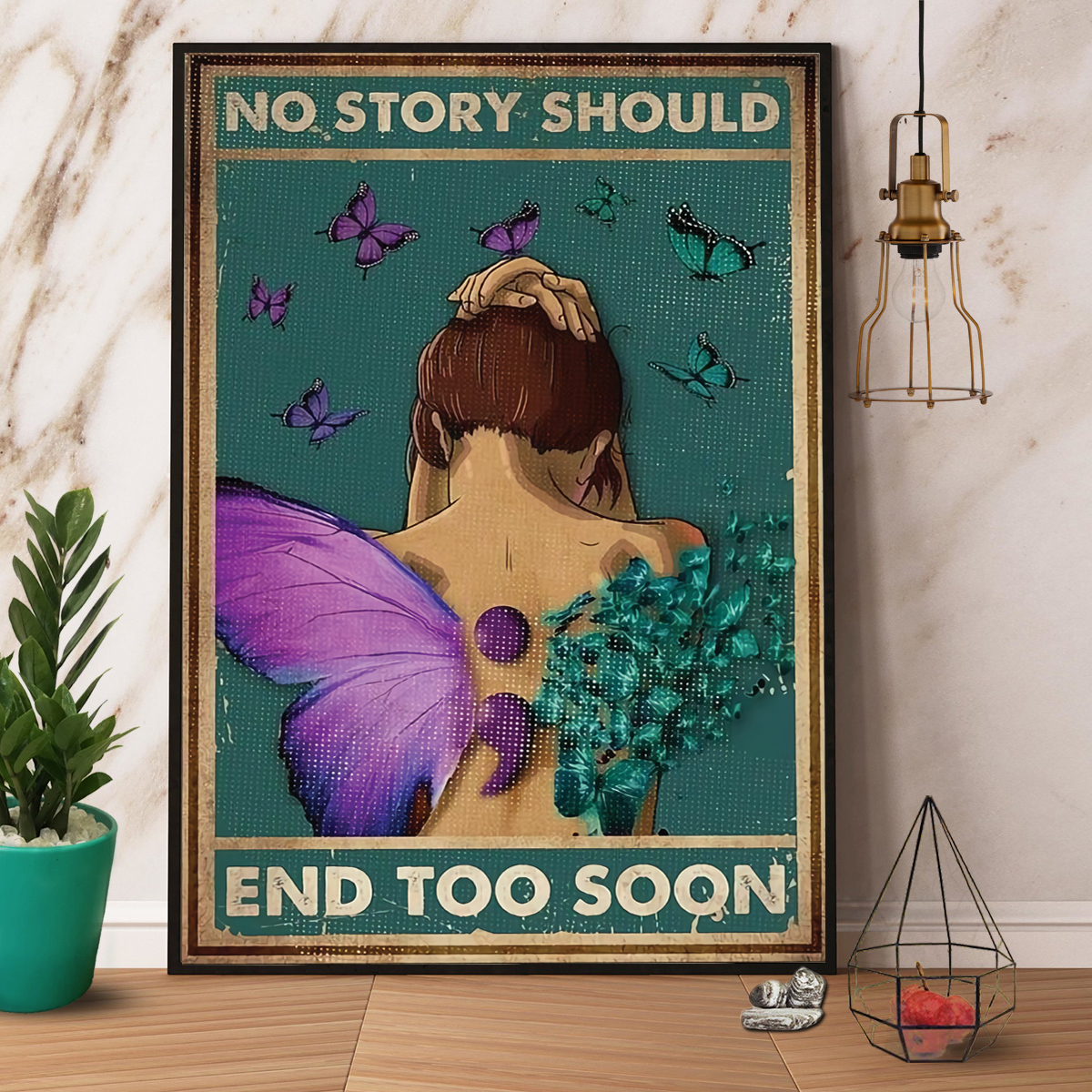 Butterfly Purple No Story Should End Too Soon Vintage Retro Vertical Poster No Frame