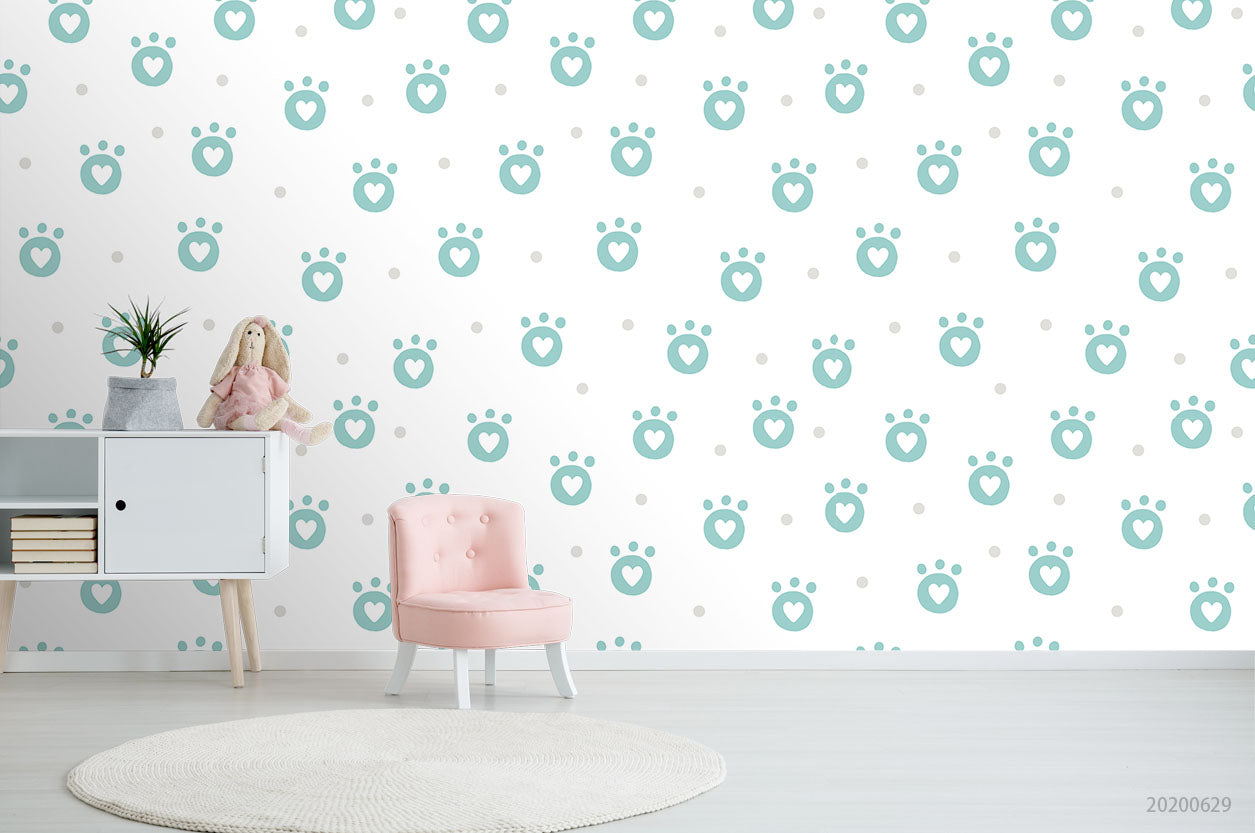 3D Cartoon Green Animal Footprints Wall Mural Wallpaper A344 Lqh