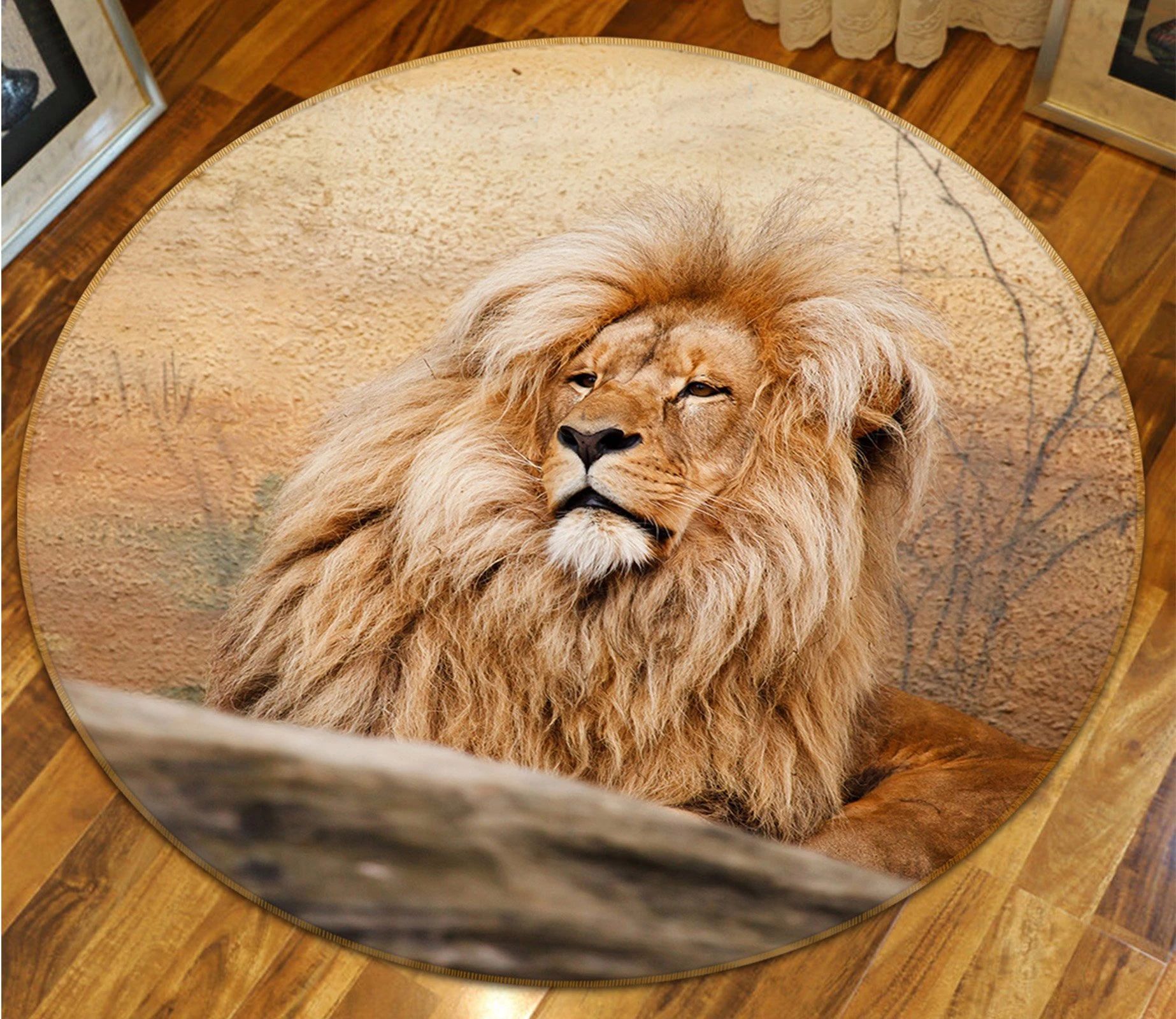 Thinking Old Lion Printed Round Rug – Round Carpet Home Decor