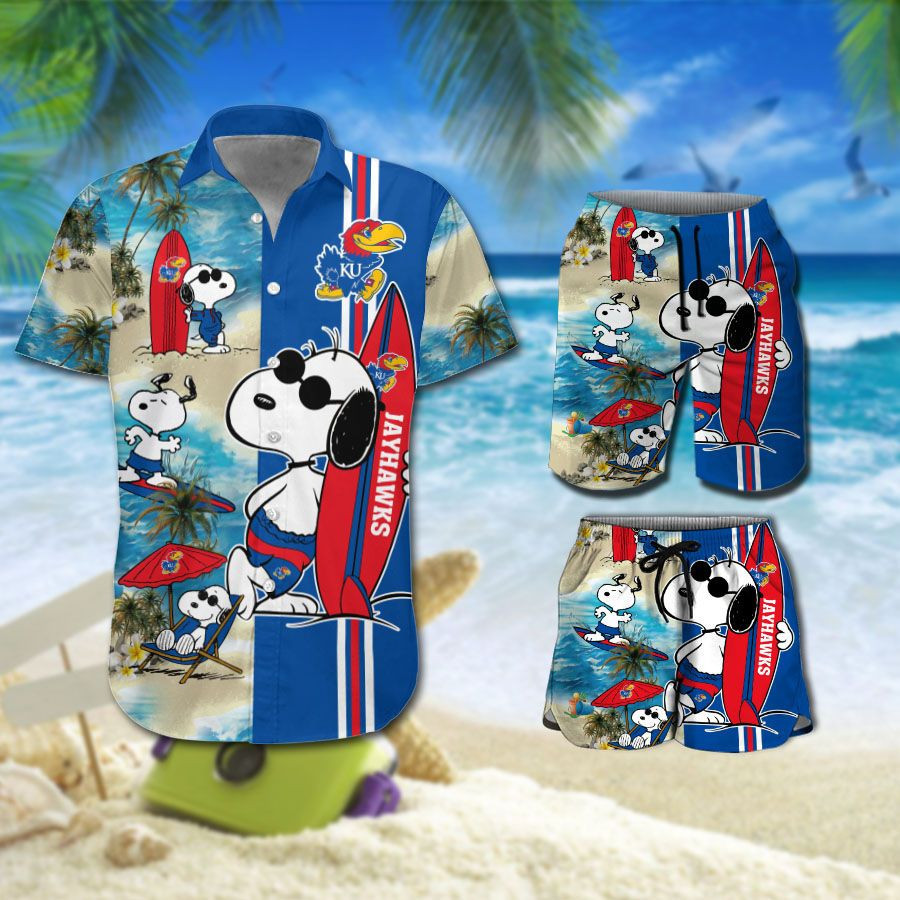 Personalized Kansas Jayhawks Snoopy All Over Print Hawaii Shirt Beach Shorts Ha1300