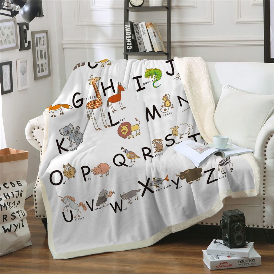 Animal Alphabet Sherpa Fleece Blanket KOJP