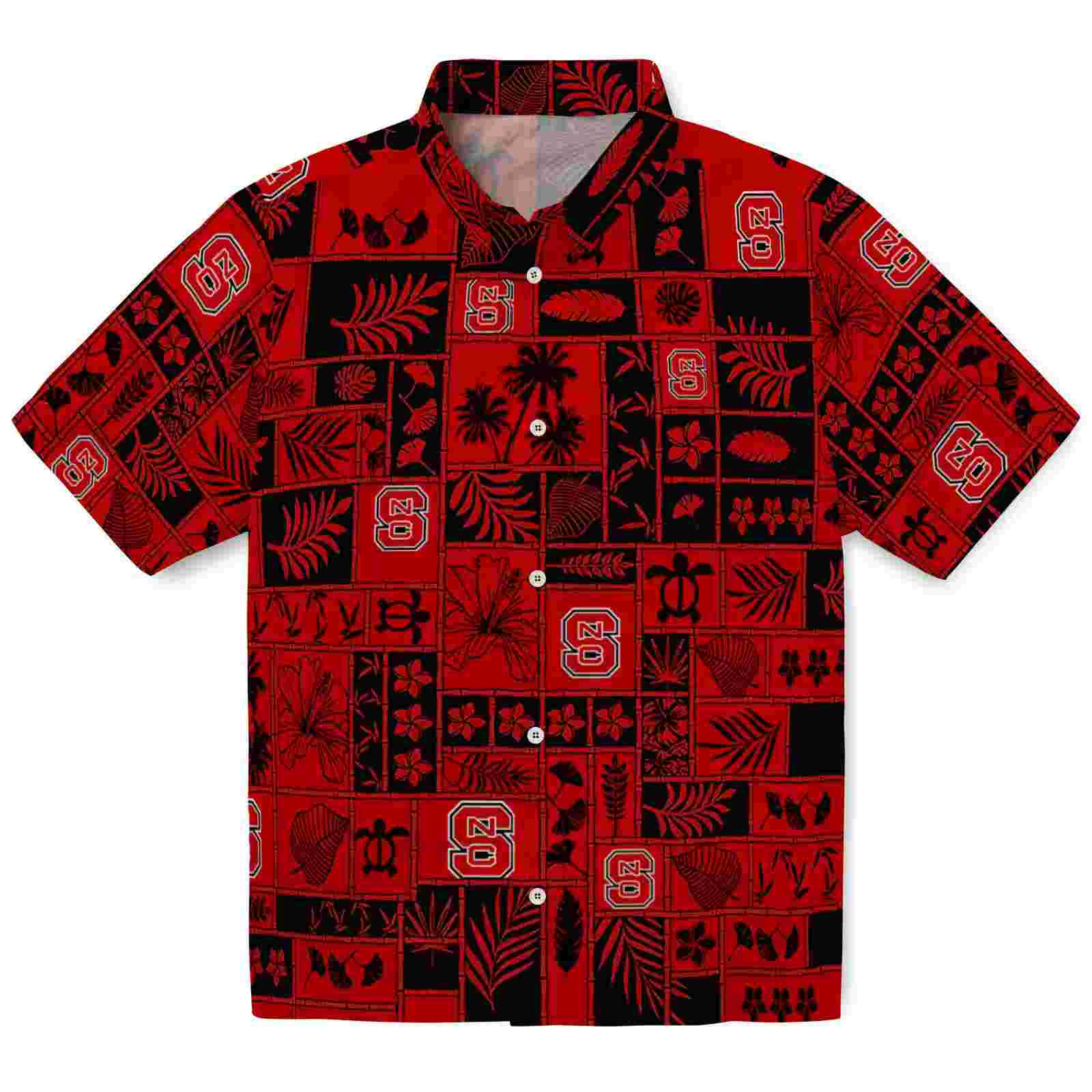 Nc State Wolfpack Tropical Patchwork Red Black Hawaiian Shirt